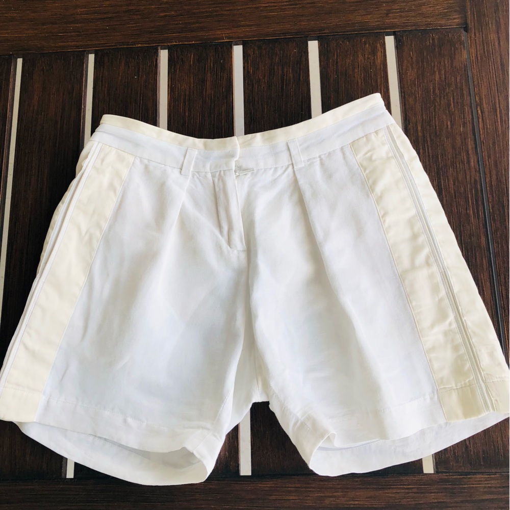 Roberto Cavalli White High-Waist Shorts with Gold Silk Side Panels Size 38